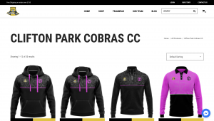 Screenshot of Clifton Park Cobras kit supplier website